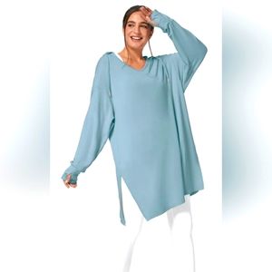 NWT Halara Hooded V Neck Drawstring Thumb Hole Split Longline Casual Sweatshirt